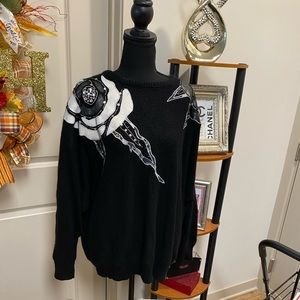 ROBERTA DI CASTELLI VINTAGE BLK WOMEN SWEATER 26/28 SEQUIN JEWELS ON SHOULDERS